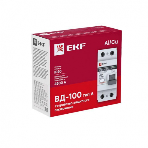 Выключатель дифференциального тока (УЗО) 2п 40А 30мА тип A ВД-100 (электромех.) PROxima EKF elcb-2-40-30-em-a-pro фото 3