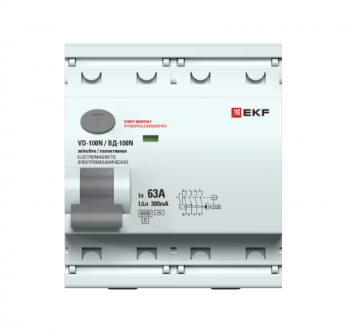 Выключатель дифференциального тока 2п 63А 300мА тип AC 6кА ВД-100N (S) электромех. PROxima EKF E1026MS63300 фото 2