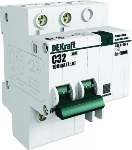 Выключатель автоматический дифференциального тока 2п C 32А 30мА тип AC ДИФ-101 со встроен. защит. от сверхтоков DEKraft 15160DEK