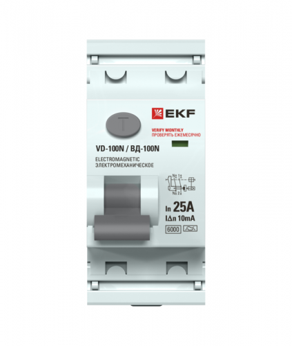 Выключатель дифференциального тока 2п 25А 10мА тип A 6кА ВД-100N электромех. PROxima EKF E1026MA2510 фото 2