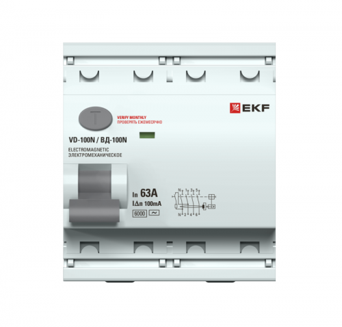 Выключатель дифференциального тока 4п 63А 100мА тип AC 6кА ВД-100N электромех. PROxima EKF E1046M63100 фото 2