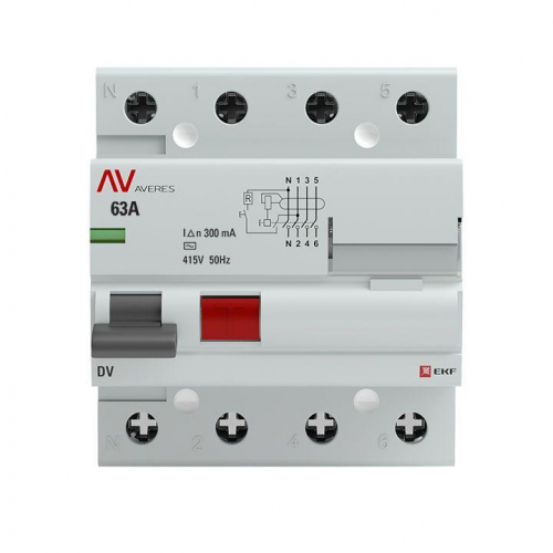 Выключатель дифференциального тока (УЗО) 4п 63А 300мА тип AC DV AVERES EKF rccb-4-63-300-ac-av фото 3