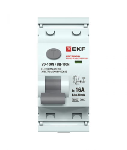 Выключатель дифференциального тока 2п 16А 30мА тип AC 6кА ВД-100N электромех. PROxima EKF E1026M1630 фото 2