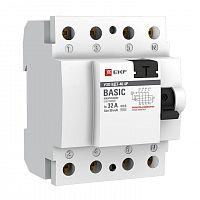Выключатель дифференциального тока (УЗО) 4п 40А 30мА тип AC Basic электрон.EKF elcb-4-40-30e-sim