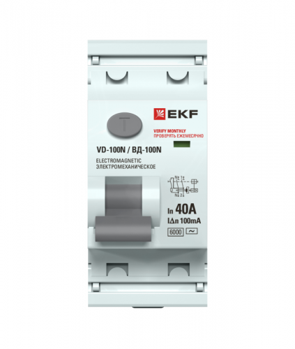 Выключатель дифференциального тока 2п 40А 100мА тип A 6кА ВД-100N электромех. PROxima EKF E1026MA40100 фото 2