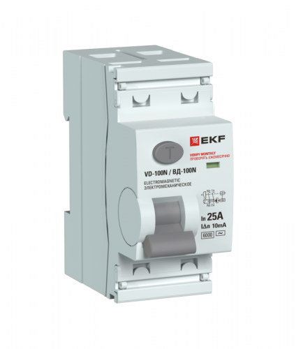 Выключатель дифференциального тока 2п 25А 10мА тип AC 6кА ВД-100N электромех. PROxima EKF E1026M2510 фото 3