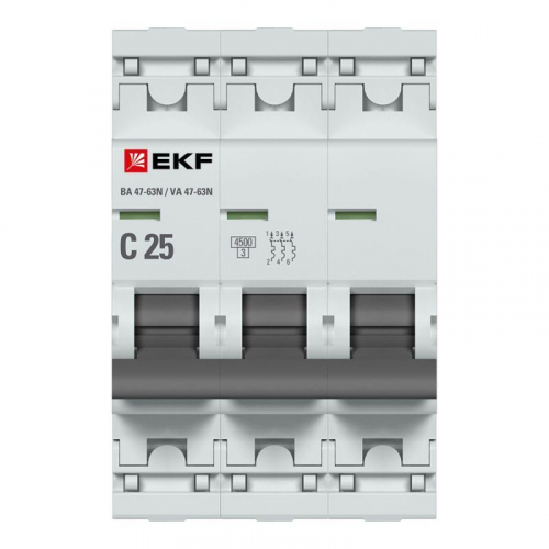 Выключатель автоматический модульный 3п 25А C 4.5кА ВА 47-63N PROxima EKF M634325C фото 2