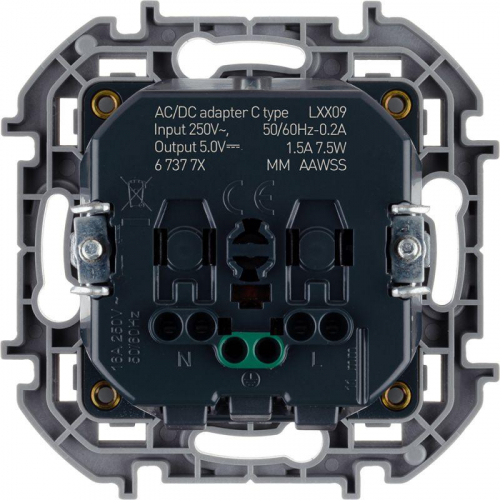Розетка 1-м СП Inspiria 16А IP20 250В 2P+E немецк. стандарт с заряд. устройством USB тип C 1.5А 5В механизм алюм. Leg 673772 фото 2