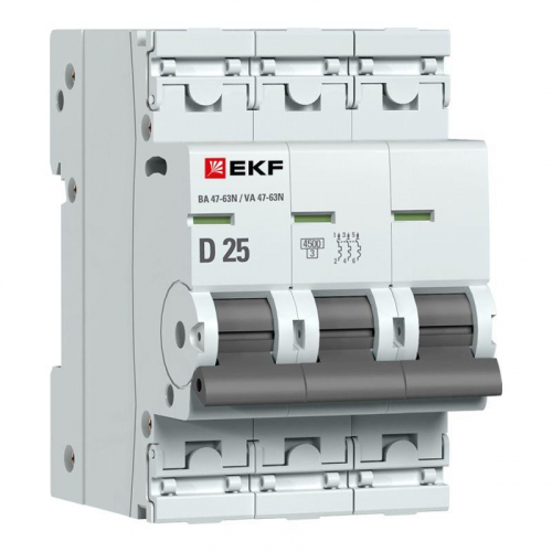Выключатель автоматический модульный 3п 25А D 4.5кА ВА 47-63N PROxima EKF M634325D