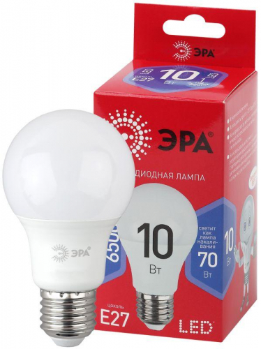 Лампа светодиодная RED LINE LED A60-10W-865-E27 R 10Вт A60 груша 4000К холод. бел. E27 Эра Б0045324