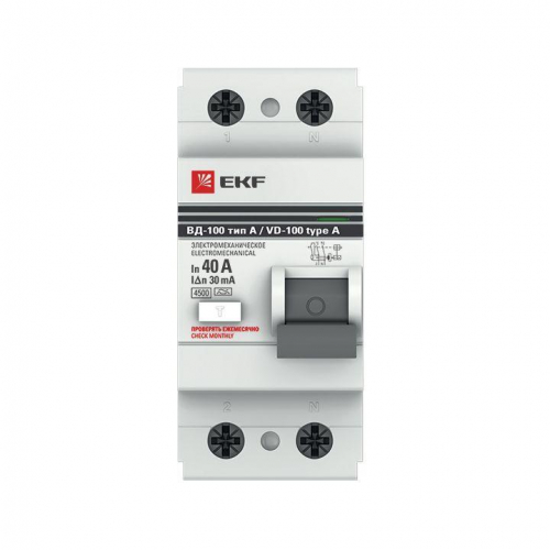 Выключатель дифференциального тока (УЗО) 2п 40А 30мА тип A ВД-100 (электромех.) PROxima EKF elcb-2-40-30-em-a-pro фото 2