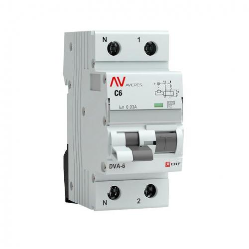 Выключатель автоматический дифференциального тока 2п C 6А 30мА тип AC 6кА DVA-6 Averes EKF rcbo6-1pn-6C-30-ac-av