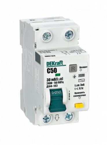 Выключатель автоматический дифференциального тока 2п C 50А 30мА тип AC 4.5кА ДИФ-103 DEKraft 16057DEK
