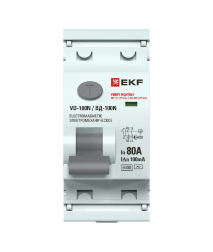 Выключатель дифференциального тока 2п 80А 100мА тип A 6кА ВД-100N электромех. PROxima EKF E1026MA80100 фото 2