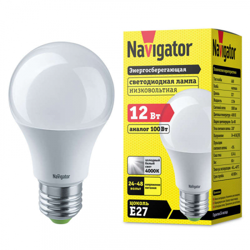 Лампа светодиодная 61 478 NLL-A60-12-24/48-4K-E27 (низковольтная) Navigator 61478
