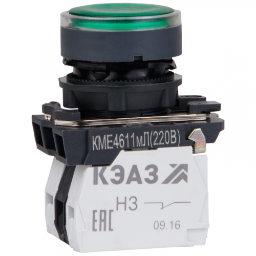 Кнопка КМЕ4122мЛ-24В-зеленый-2но+2нз-цилиндр-индикатор-IP40 КЭАЗ 274302 фото 2