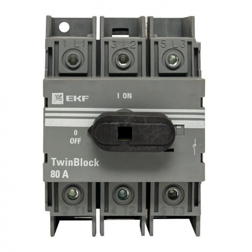 Рубильник 3п 80А с рукояткой управления для прямой установки TwinBlock PROxima EKF tb-80-3p-f фото 3